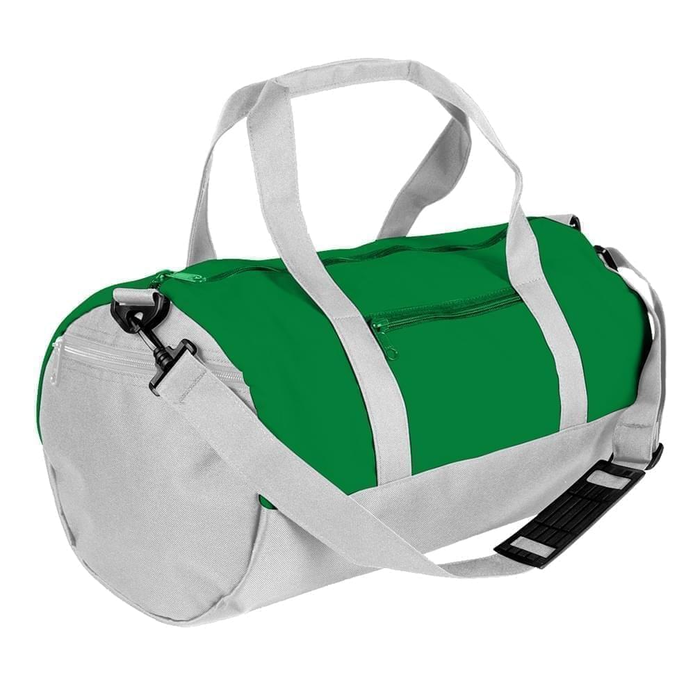 USA Made Nylon Poly Athletic Barrel Bags, Kelly Green-White, PMLXZ2AATP