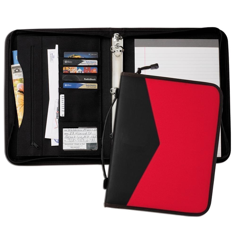 Tribeca Dual Tone 1" Zipper Ring Binder with Handle-600 Denier Nylon and Faux Leather Vinyl-Red / Black