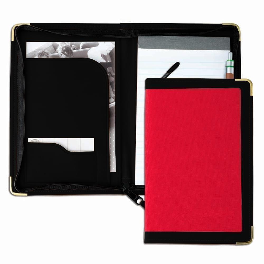 Edge Embroidered Junior Zipper Folder-600 Denier Nylon and Faux Leather Vinyl-Red / Black