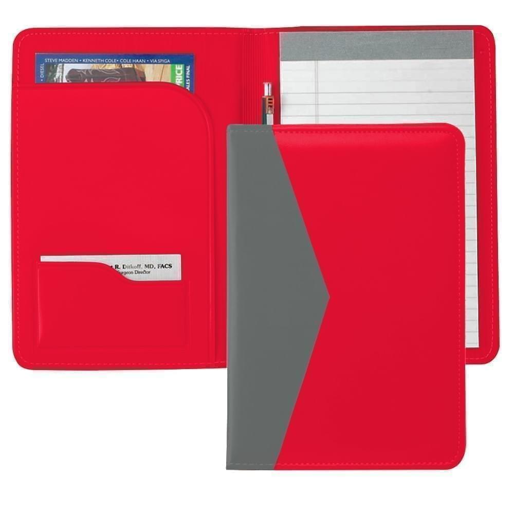 Accent Stitched Junior Folder-Faux Leather Vinyl-Red / Grey