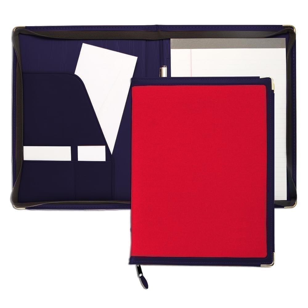 Edge Embroidered Letter Zipper Folder-600 Denier Nylon and Faux Leather Vinyl-Red / Navy