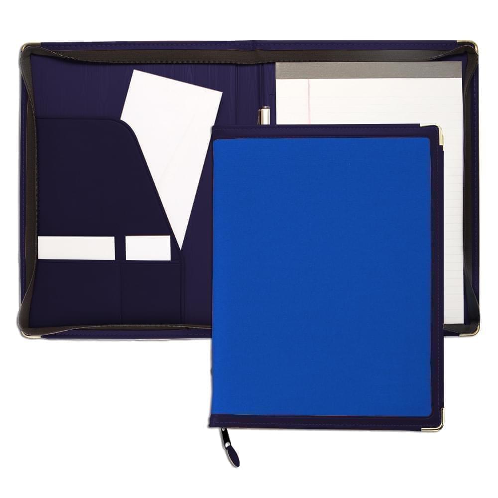 Edge Embroidered Letter Zipper Folder-600 Denier Nylon and Faux Leather Vinyl-Royal Blue / Navy