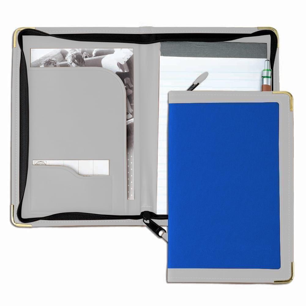 Edge Embroidered Junior Zipper Folder-600 Denier Nylon and Faux Leather Vinyl-Royal Blue / White