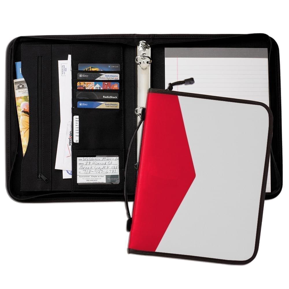 Tribeca Dual Tone 1" Zipper Ring Binder with Handle-600 Denier Nylon and Faux Leather Vinyl-White / Red