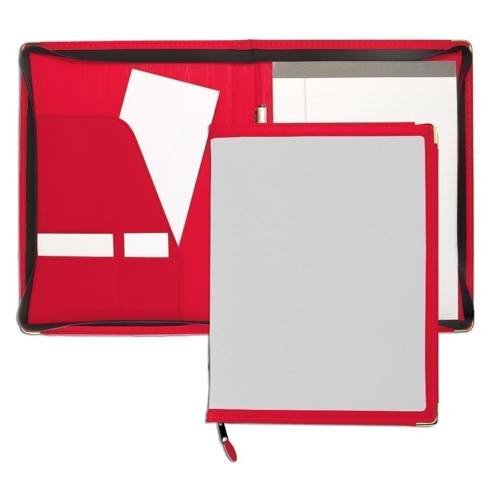 Edge Embroidered Letter Zipper Folder-600 Denier Nylon and Faux Leather Vinyl-White / Red