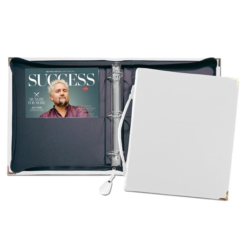 Zippered 1.5" D Ring Binder W/Strap Handle-Polished-White