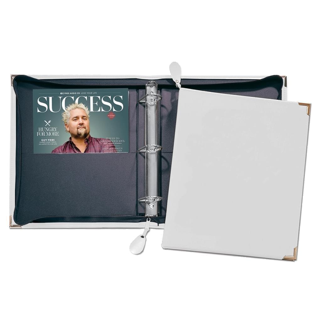 Zippered 1 1/2" D-Ring Binder-Faux Leather Vinyl-White