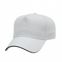 USA-made 5L White-Black Chino baseball cap, 3q view, manufactured in Newark NJ