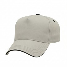 USA-made 5L Putty-Black Chino baseball cap, 3q view, manufactured in Newark NJ
