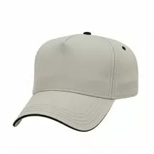 USA-made 5L Putty-Black Chino baseball cap, 3q view, manufactured in Newark NJ