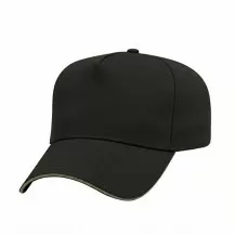 USA-made 5L Black-Khaki Chino baseball cap, 3q view, manufactured in Newark NJ