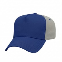 USA-made 5L Royal Blue-Light Gray Chino baseball cap, 3q view, manufactured in Newark NJ