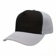 USA-made 5S Black-White Chino baseball cap, 3q view, manufactured in Newark NJ
