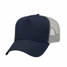 USA-made 5L Navy-White Chino baseball cap, 3q view, manufactured in Newark NJ