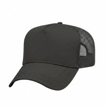 USA-made 5L Black Polycotton Twill baseball cap, 3q view, manufactured in Newark NJ