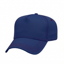 USA-made 5L Royal Blue-Red Polycotton Twill baseball cap, 3q view, manufactured in Newark NJ