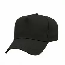 USA-made 5L Black Polycotton Twill baseball cap, 3q view, manufactured in Newark NJ