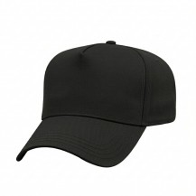 USA-made 5L Black Polycotton Twill baseball cap, 3q view, manufactured in Newark NJ