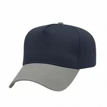 USA-made 5L Navy-Light Gray Polycotton Twill baseball cap, 3q view, manufactured in Newark NJ