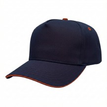 USA-made 5S Navy-Orange Polycotton Twill baseball cap, 3q view, manufactured in Newark NJ