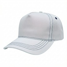 USA-made 5S White-Navy Polycotton Twill baseball cap, 3q view, manufactured in Newark NJ