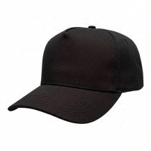 USA-made 5S Black Polycotton Twill baseball cap, 3q view, manufactured in Newark NJ