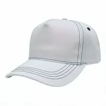 USA-made 5S White-Navy Polycotton Twill baseball cap, 3q view, manufactured in Newark NJ