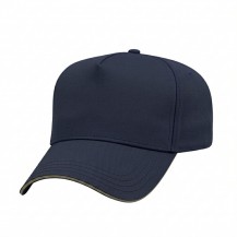 USA-made 5L Navy-Khaki Domestic Twill baseball cap, 3q view, manufactured in Newark NJ