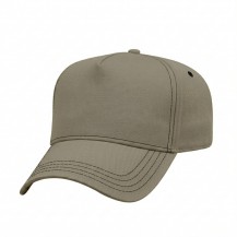 USA-made 5L Khaki-Black Organic Twill baseball cap, 3q view, manufactured in Newark NJ