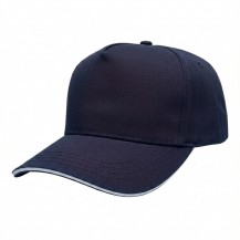 USA-made 5S Navy-White Organic Twill baseball cap, 3q view, manufactured in Newark NJ