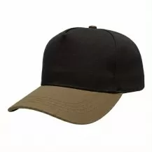 USA-made 5S Black-Khaki Organic Twill baseball cap, 3q view, manufactured in Newark NJ