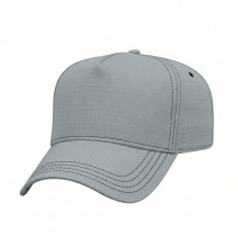 USA-made 5L Light Gray-Black Ripstop baseball cap, 3q view, manufactured in Newark NJ