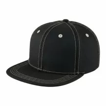 USA-made 6H Black-White Chino baseball cap, 3q view, manufactured in Newark NJ