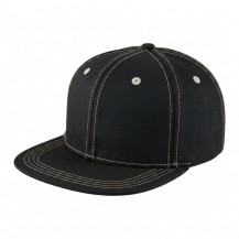 USA-made 6H Black-White Chino baseball cap, 3q view, manufactured in Newark NJ