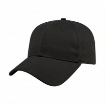 USA-made 6L Black Chino baseball cap, 3q view, manufactured in Newark NJ