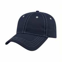 USA-made 6L Navy-White Chino baseball cap, 3q view, manufactured in Newark NJ