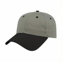 USA-made 6L Light Gray-Black Chino baseball cap, 3q view, manufactured in Newark NJ