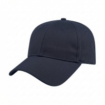 USA-made 6L Navy Chino baseball cap, 3q view, manufactured in Newark NJ