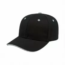 USA-made 6S Black-White Chino baseball cap, 3q view, manufactured in Newark NJ