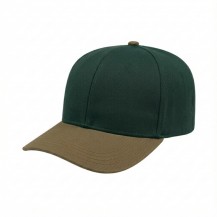 USA-made 6S Hunter Green-Khaki Chino baseball cap, 3q view, manufactured in Newark NJ