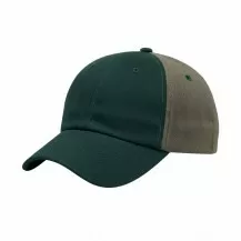 USA-made 6U Hunter Green-Khaki Chino baseball cap, 3q view, manufactured in Newark NJ