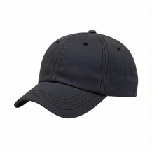 USA-made 6U Dark Gray-Black Chino baseball cap, 3q view, manufactured in Newark NJ