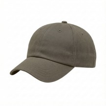 USA-made 6U Khaki Brushed Denim baseball cap, 3q view, manufactured in Newark NJ
