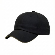 USA-made 6U Black-Khaki Brushed Denim baseball cap, 3q view, manufactured in Newark NJ