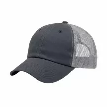 USA-made 6U Heather Gray-Light Gray Chino baseball cap, 3q view, manufactured in Newark NJ
