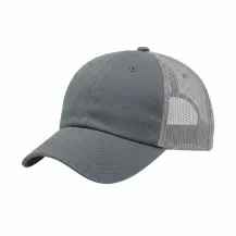 USA-made 6U Light Gray Chino baseball cap, 3q view, manufactured in Newark NJ