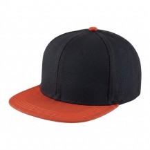 USA-made 6H Black-Orange Cotton Duck baseball cap, 3q view, manufactured in Newark NJ