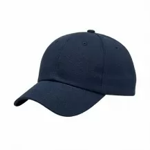 USA-made 6U Navy Cotton Duck baseball cap, 3q view, manufactured in Newark NJ