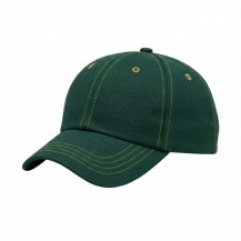 USA-made 6U Hunter Green-Khaki Cotton Duck baseball cap, 3q view, manufactured in Newark NJ