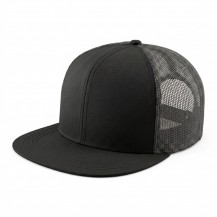 USA-made 6H Black Polycotton Twill baseball cap, 3q view, manufactured in Newark NJ